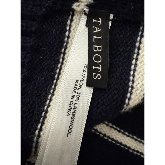 Talbots Wool Blend Navy White Striped Long Christmas Tree Holiday Scarf - Picture 3 of 4